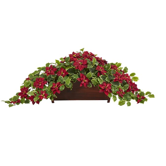 51&#x201D; Red Poinsettia &#x26; Variegated Holly Artificial Plant in Decorative Planter